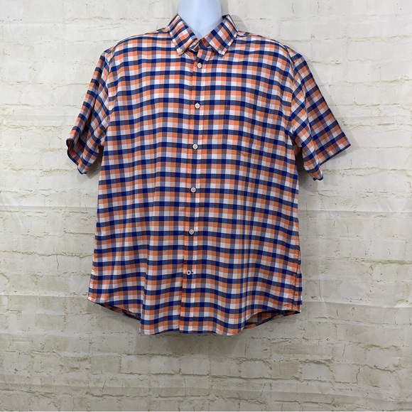 St John’s Bay Orange Check Button Short Sleeve Shirt - Picture 1 of 10